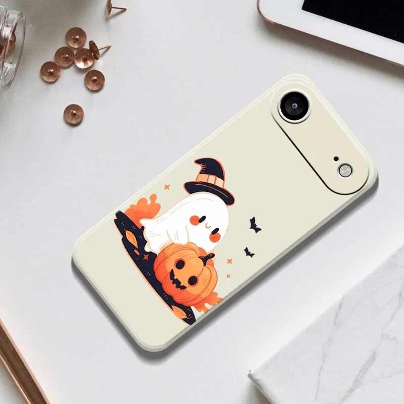 For iPhone Air Case Halloween Ghost Pumpkin Pattern Printing Straight Edge TPU Phone Back Cover - Black