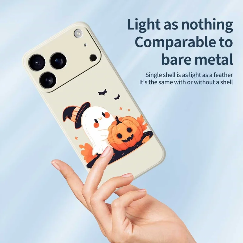 For iPhone 17 Pro Case Halloween Ghost Pumpkin Pattern Printing Straight Edge TPU Phone Back Cover - Black