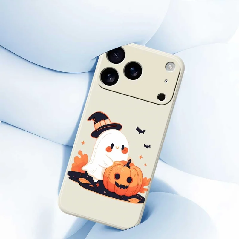 For iPhone 17 Pro Case Halloween Ghost Pumpkin Pattern Printing Straight Edge TPU Phone Back Cover - Black
