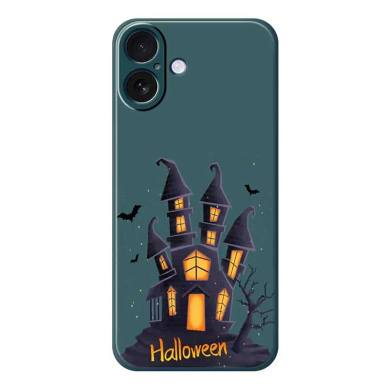 For iPhone 17 Case Halloween Castle Pattern Printing Straight Edge TPU Phone Back Cover - Green