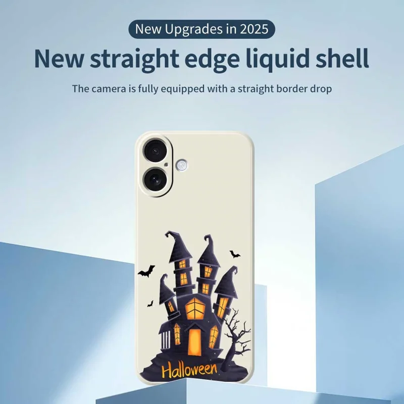 For iPhone 17 Case Halloween Castle Pattern Printing Straight Edge TPU Phone Back Cover - Green