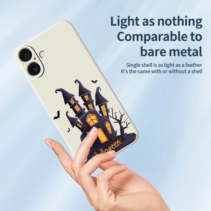 For iPhone 17 Case Halloween Castle Pattern Printing Straight Edge TPU Phone Back Cover - Green