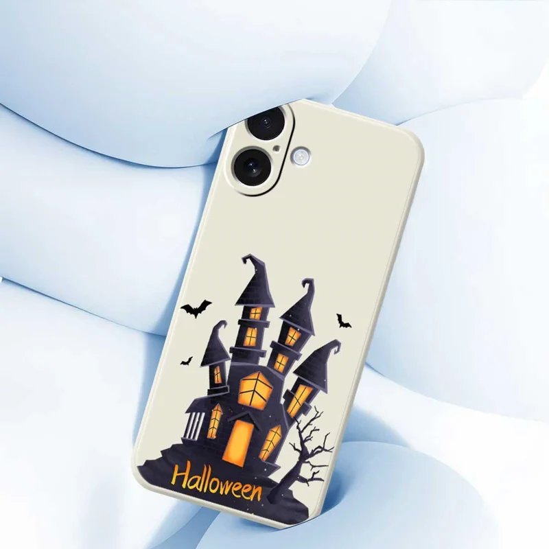 For iPhone 17 Case Halloween Castle Pattern Printing Straight Edge TPU Phone Back Cover - Green