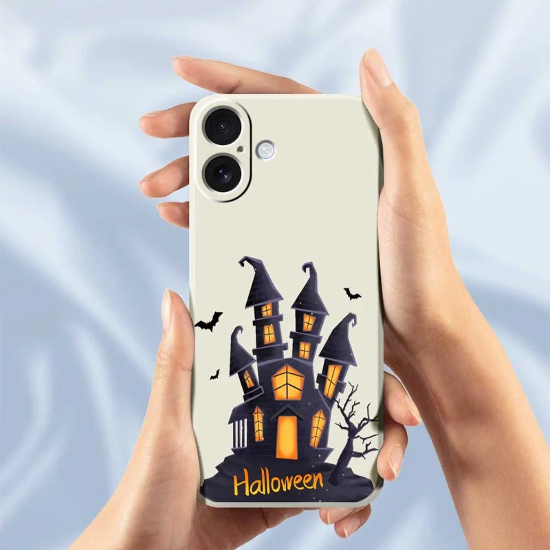 For iPhone 17 Case Halloween Castle Pattern Printing Straight Edge TPU Phone Back Cover - Green