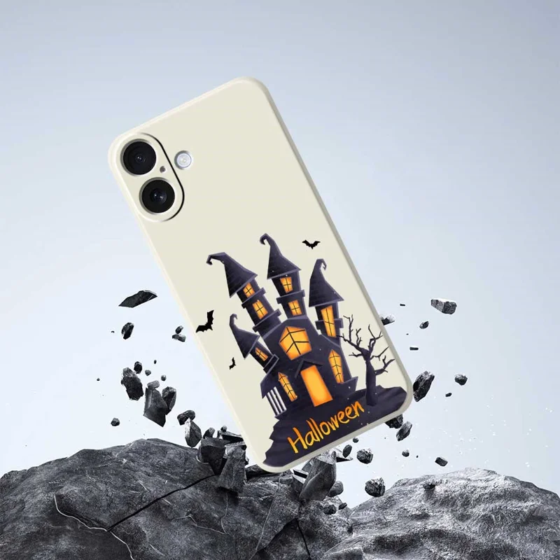 For iPhone 17 Case Halloween Castle Pattern Printing Straight Edge TPU Phone Back Cover - Green