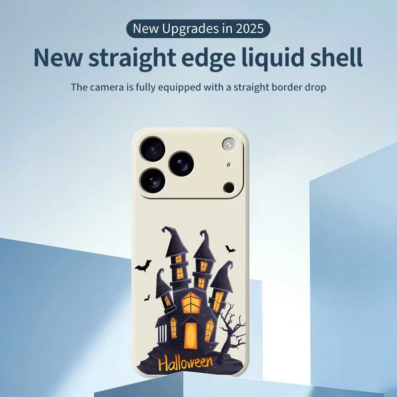 Funda para iPhone 17 Pro Patrón de Castillo de Halloween Impresión de Borde Recto Cubierta Trasera de TPU del Teléfono - Beige