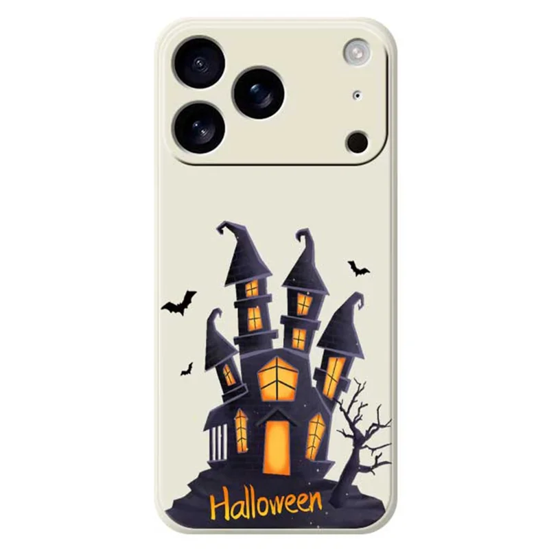 For iPhone 17 Pro Max Case Halloween Castle Pattern Printing Straight Edge TPU Phone Back Cover - Beige