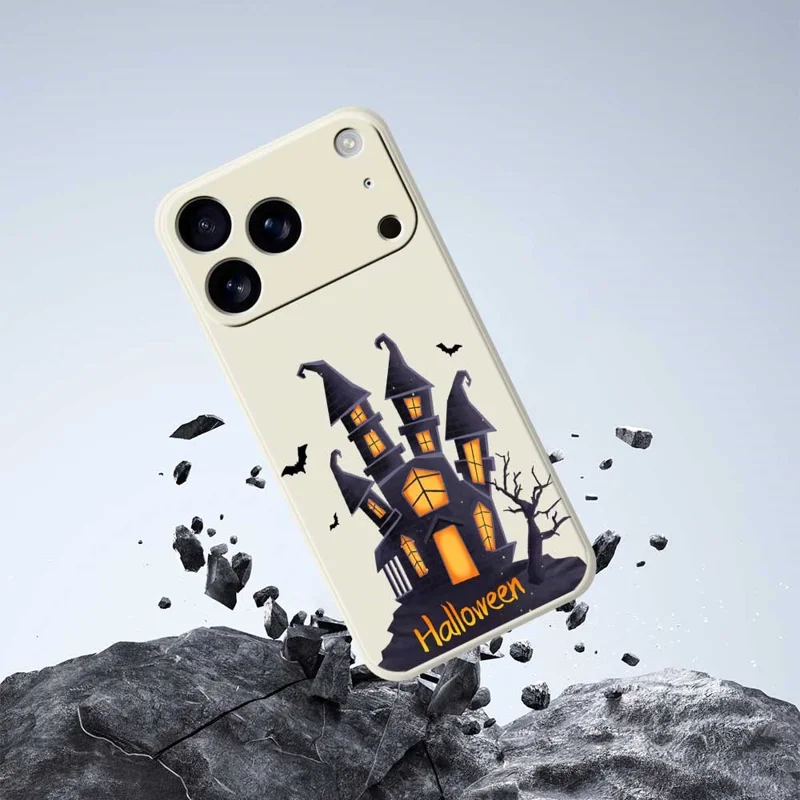 For iPhone 17 Pro Max Case Halloween Castle Pattern Printing Straight Edge TPU Phone Back Cover - Beige