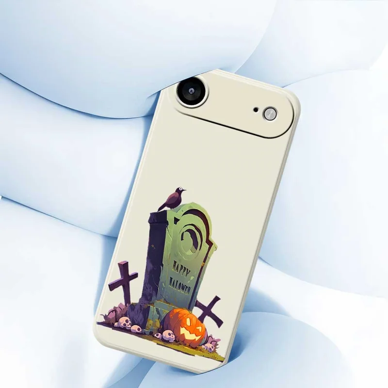 Для iPhone 17 Air Case Хэллоуин Надгробие Печать Прямой Край ТПУ Задняя Крышка Телефона - Бежевый