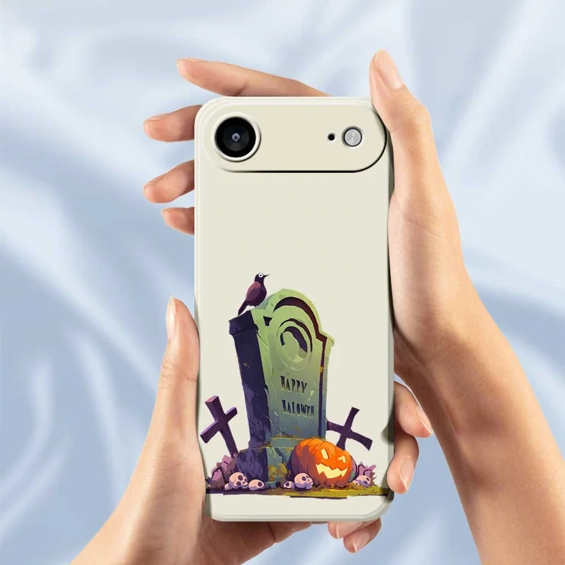 Для iPhone 17 Air Case Хэллоуин Надгробие Печать Прямой Край ТПУ Задняя Крышка Телефона - Бежевый