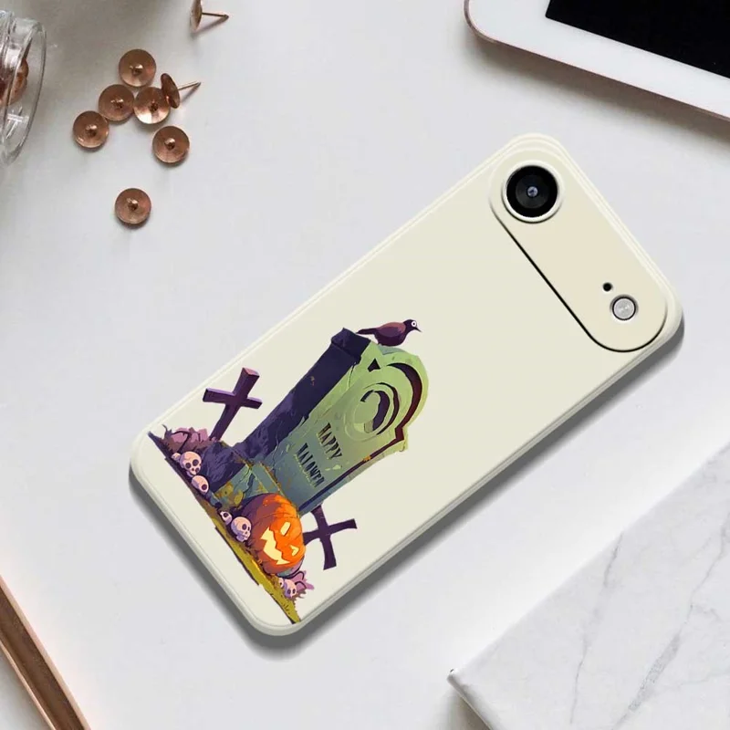Для iPhone 17 Air Case Хэллоуин Надгробие Печать Прямой Край ТПУ Задняя Крышка Телефона - Бежевый