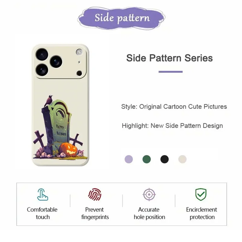 Custodia per iPhone 17 Pro Max Stampa a tema tombale di Halloween Bordo dritto Custodia posteriore in TPU - Verde