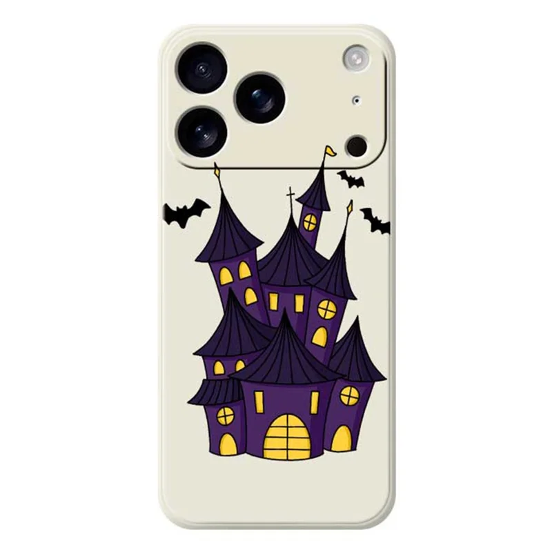 For iPhone 17 Pro Case Bat Castle Pattern Printing Straight Edge TPU Phone Back Cover - Beige