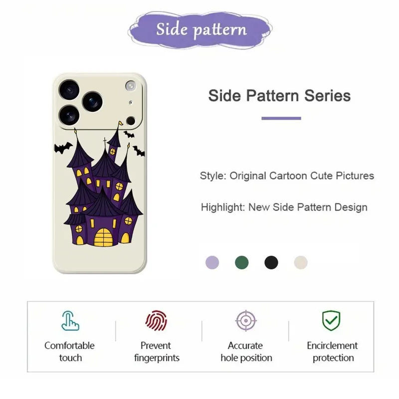 For iPhone 17 Pro Case Bat Castle Pattern Printing Straight Edge TPU Phone Back Cover - Beige