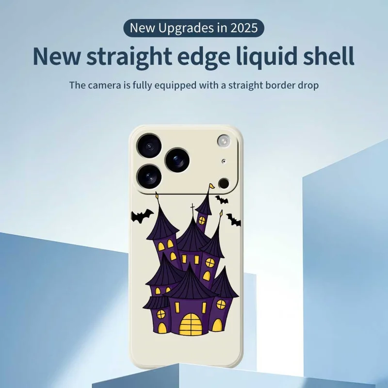 For iPhone 17 Pro Case Bat Castle Pattern Printing Straight Edge TPU Phone Back Cover - Beige