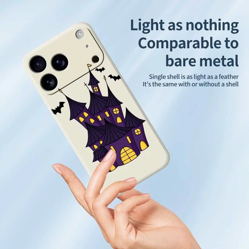 For iPhone 17 Pro Case Bat Castle Pattern Printing Straight Edge TPU Phone Back Cover - Beige