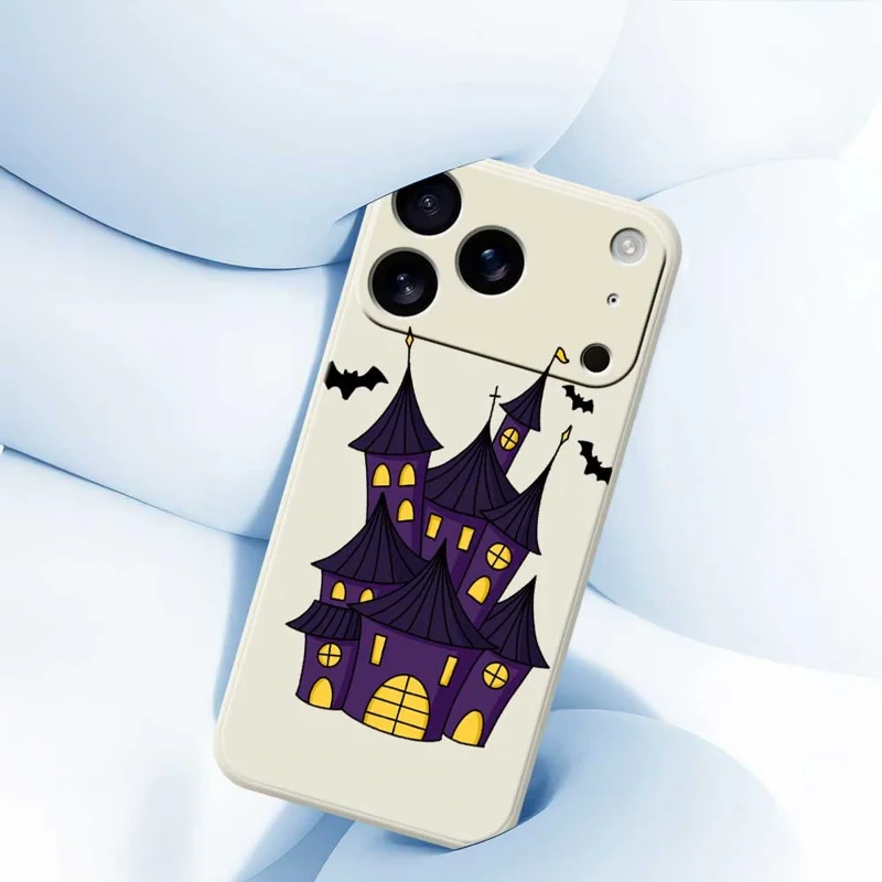 For iPhone 17 Pro Case Bat Castle Pattern Printing Straight Edge TPU Phone Back Cover - Beige