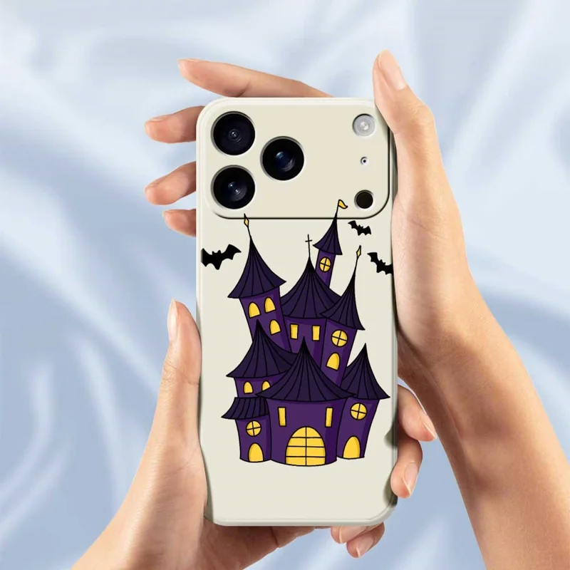 For iPhone 17 Pro Case Bat Castle Pattern Printing Straight Edge TPU Phone Back Cover - Beige