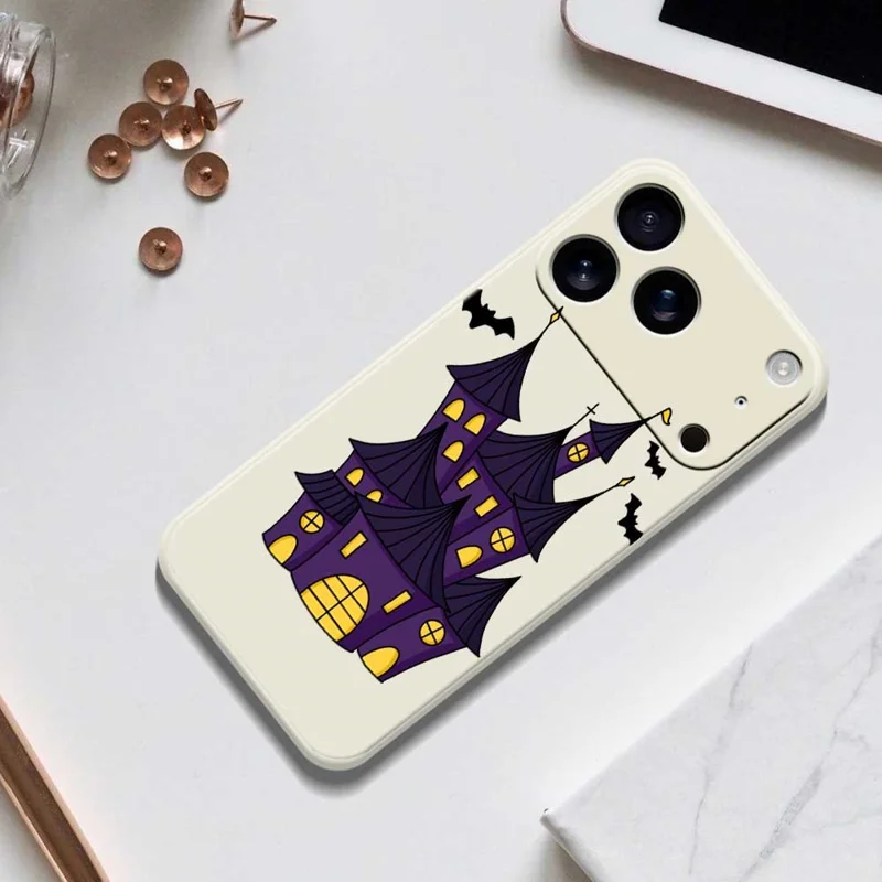 For iPhone 17 Pro Case Bat Castle Pattern Printing Straight Edge TPU Phone Back Cover - Beige