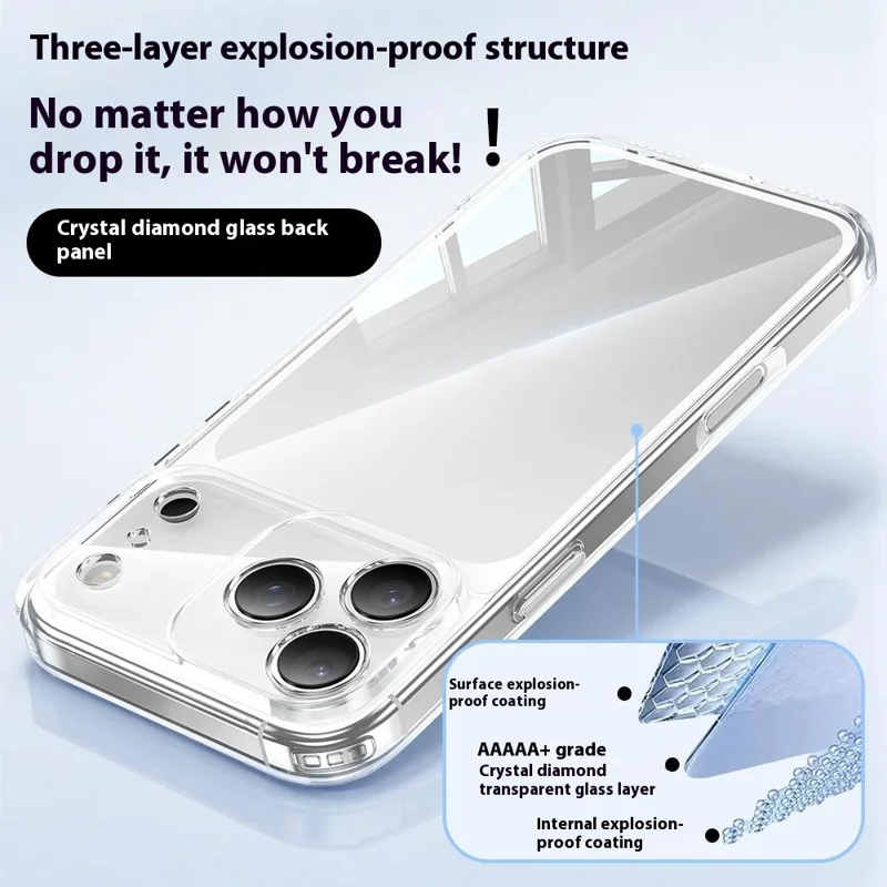 Cover per iPhone 17 Pro con Cuscinetto d'Aria TPU + Vetro Posteriore Antiurto