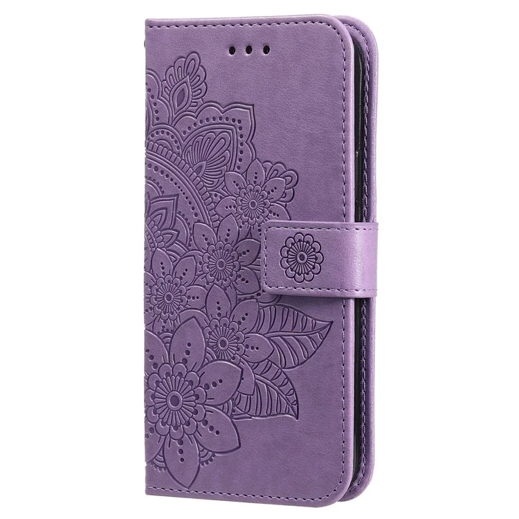 Per Samsung Galaxy A14 5G / A14 4G Custodia in pelle PU con stampa a fiori Folio Flip Foldable Stand Wallet Phone Cover con cinturino - Viola
