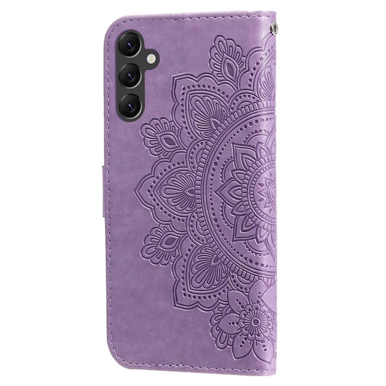 Per Samsung Galaxy A14 5G / A14 4G Custodia in pelle PU con stampa a fiori Folio Flip Foldable Stand Wallet Phone Cover con cinturino - Viola