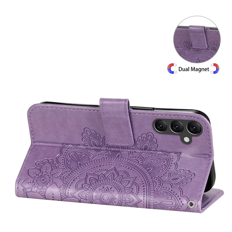 Per Samsung Galaxy A14 5G / A14 4G Custodia in pelle PU con stampa a fiori Folio Flip Foldable Stand Wallet Phone Cover con cinturino - Viola