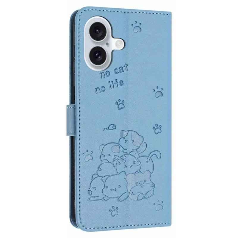 Funda tipo cartera para iPhone 17 con estampado de gatos en cuero con correa - Azul