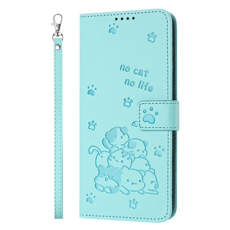 Capa de Carteira para iPhone 17 com Estampa de Gatos em Couro com Alça - Verde