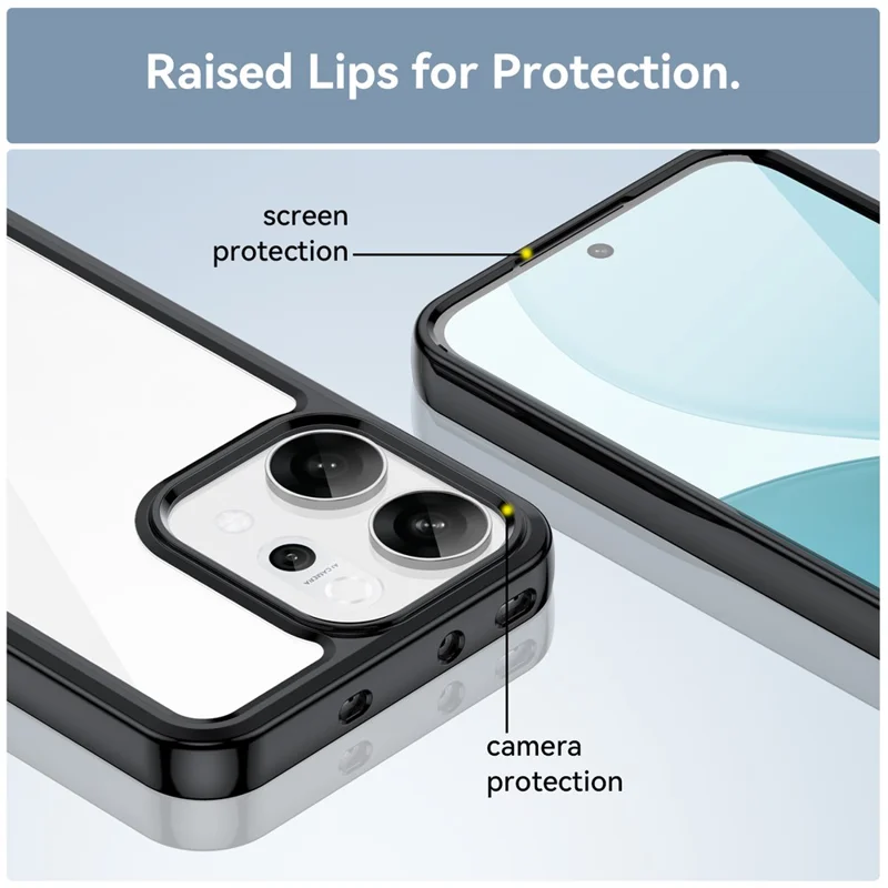 Capa protetora clara de telefone TPU + Acrílico para Oppo Reno14 5G (Global) - Preto