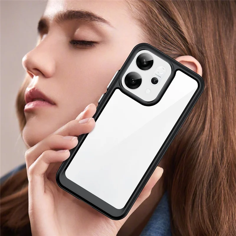 Capa protetora clara de telefone TPU + Acrílico para Oppo Reno14 5G (Global) - Preto