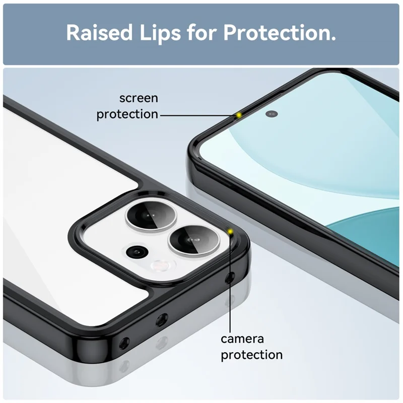 Pour Oppo Reno14 F 5G Étui TPU + Acrylique Coque de Protection Transparente pour Téléphone - Noir