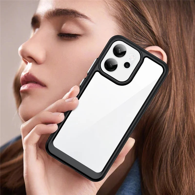 Pour Oppo Reno14 F 5G Étui TPU + Acrylique Coque de Protection Transparente pour Téléphone - Noir
