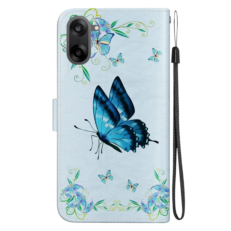 Funda tipo cartera para OnePlus Nord CE5 5G con estampado antigolpes, cubierta de cuero con tapa y correa - Mariposa azul y flor