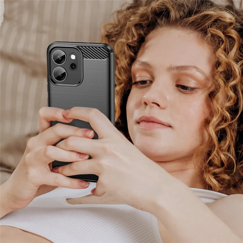 Чехол для Oppo Reno14 F 5G с защитной текстурой углеродного волокна – Черный