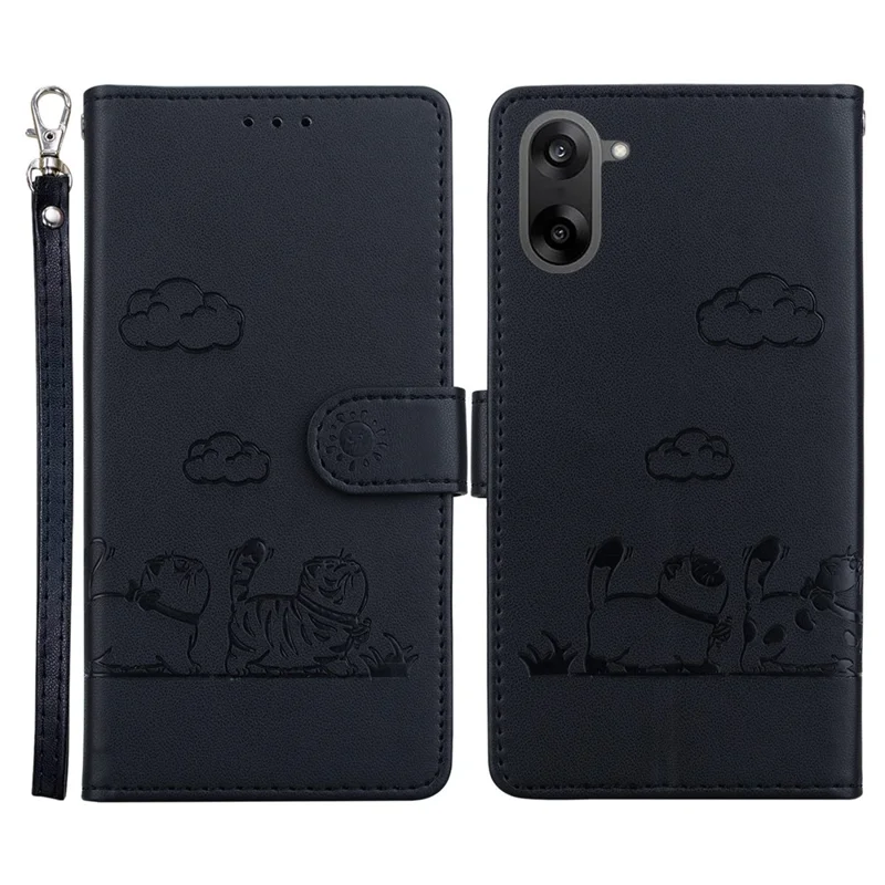 Funda para OnePlus Nord CE5 5G con Bloqueo RFID, Patrón de Gatito, TPU + Cuero PU, con Correa de Muñeca - Negro