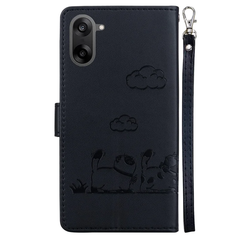 Funda para OnePlus Nord CE5 5G con Bloqueo RFID, Patrón de Gatito, TPU + Cuero PU, con Correa de Muñeca - Negro