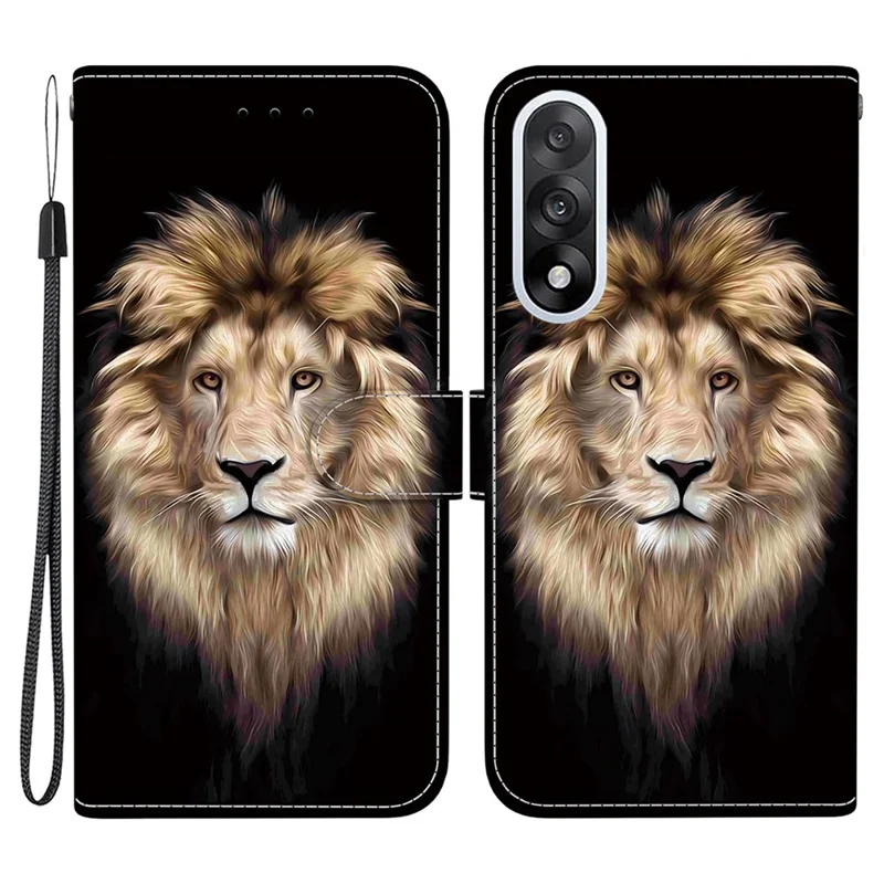 Für OnePlus Nord 5 5G Hülle mit Muster-Druck Leder Flip Wallet Handyhülle mit Trageschlaufe - Löwenkopf