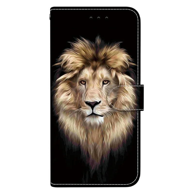 Für OnePlus Nord 5 5G Hülle mit Muster-Druck Leder Flip Wallet Handyhülle mit Trageschlaufe - Löwenkopf