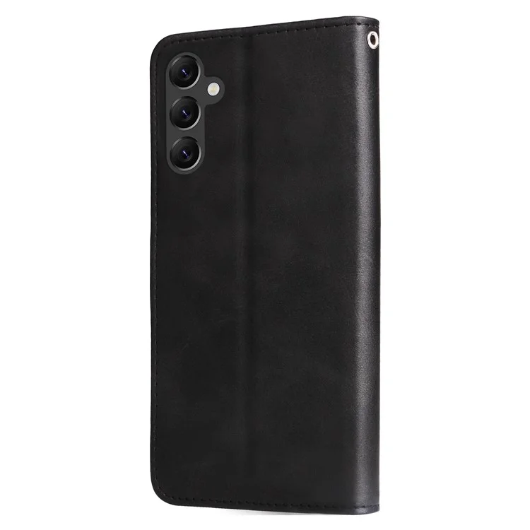 Pour Samsung Galaxy A14 5G / 4G Calf Texture Magnetic Clasp Wallet Phone Shell Zipper Pocket Stand PU Leather Case - Noir