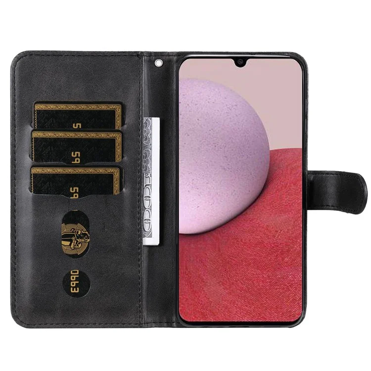 Pour Samsung Galaxy A14 5G / 4G Calf Texture Magnetic Clasp Wallet Phone Shell Zipper Pocket Stand PU Leather Case - Noir