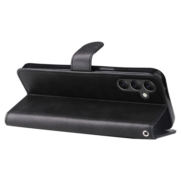 Pour Samsung Galaxy A14 5G / 4G Calf Texture Magnetic Clasp Wallet Phone Shell Zipper Pocket Stand PU Leather Case - Noir
