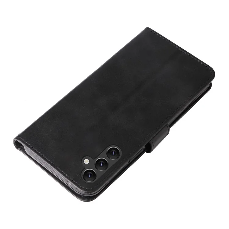 Pour Samsung Galaxy A14 5G / 4G Calf Texture Magnetic Clasp Wallet Phone Shell Zipper Pocket Stand PU Leather Case - Noir