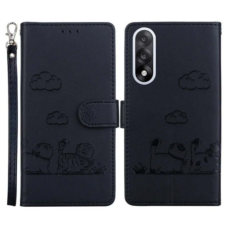 For OnePlus Nord 5 5G Case RFID Blocking Kitten Pattern TPU + PU Leather Phone Cover with Wrist Strap - Black