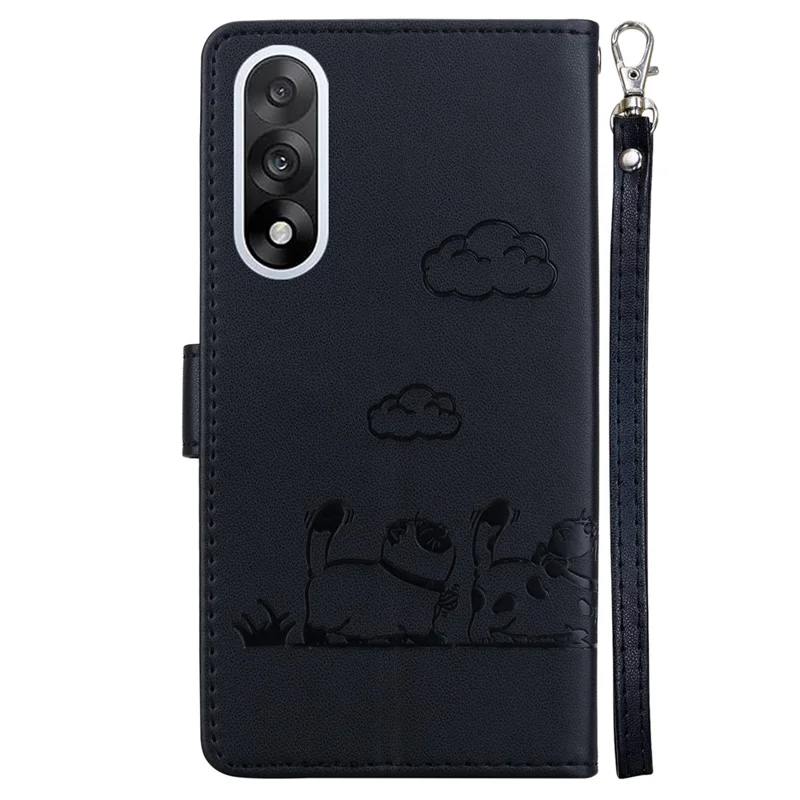 For OnePlus Nord 5 5G Case RFID Blocking Kitten Pattern TPU + PU Leather Phone Cover with Wrist Strap - Black