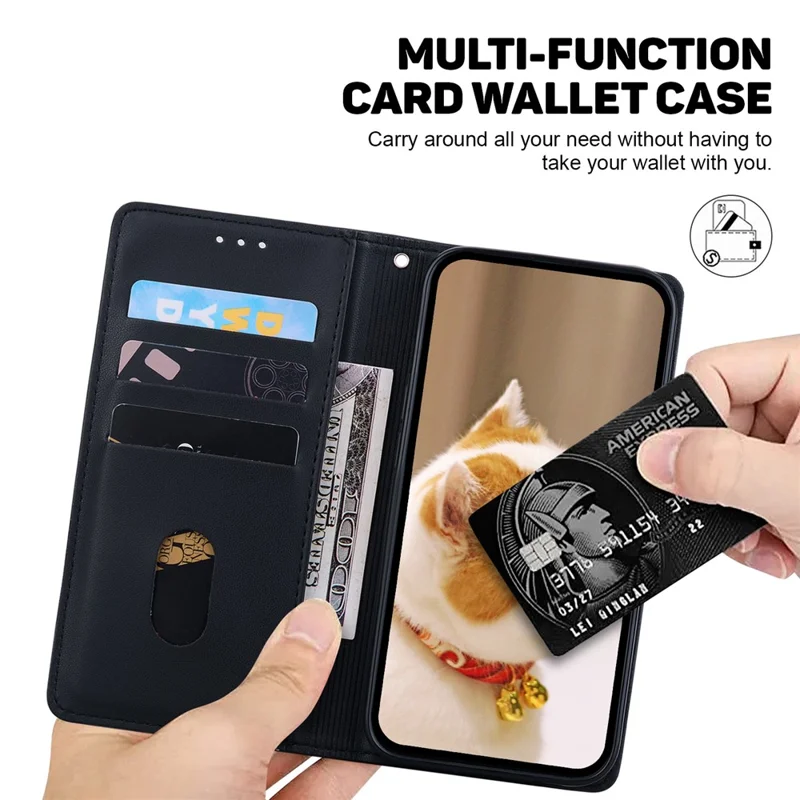 For OnePlus Nord 5 5G Case RFID Blocking Kitten Pattern TPU + PU Leather Phone Cover with Wrist Strap - Black