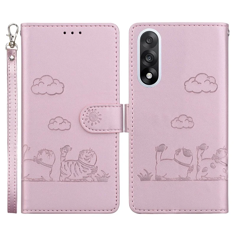 Capa para OnePlus Nord 5 5G com Bloqueio RFID, Padrão de Gatinho, TPU + Couro PU, com Alça de Pulso - Rosa