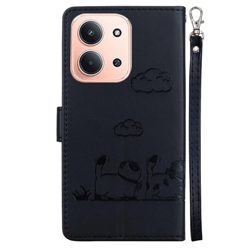 Capa para Xiaomi Redmi 15C 4G (173mm) com Padrão de Gatinho, Bloqueio RFID, TPU + Couro PU, Alça de Pulso - Preto