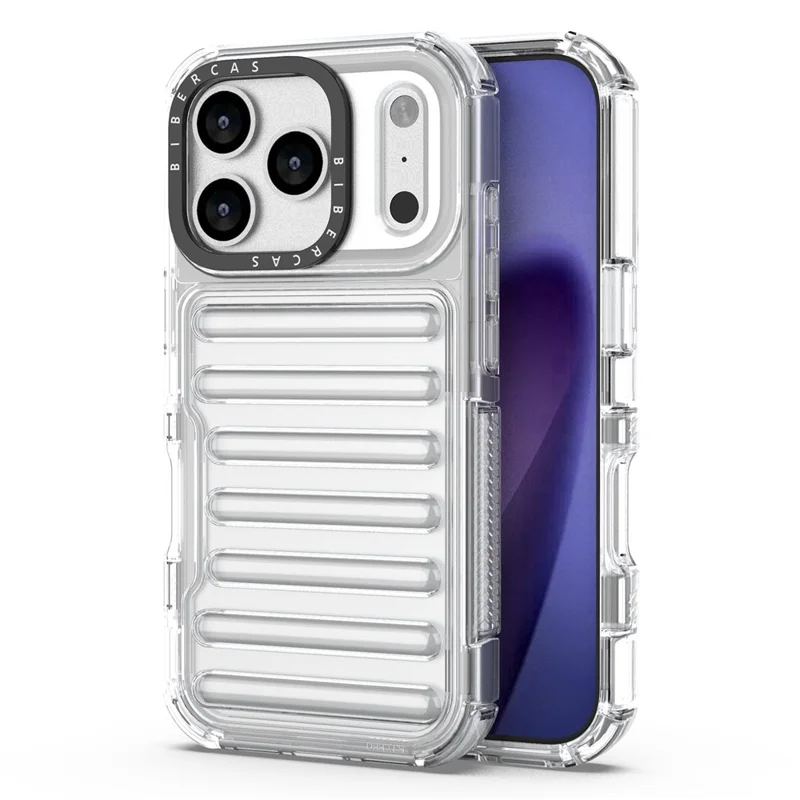 For iPhone 18 Pro / 17 Pro Case Stripe Design Anti-Slip Detachable TPU + PC Phone Cover - Transparent
