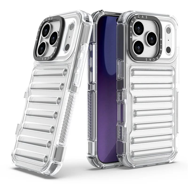 For iPhone 18 Pro / 17 Pro Case Stripe Design Anti-Slip Detachable TPU + PC Phone Cover - Transparent
